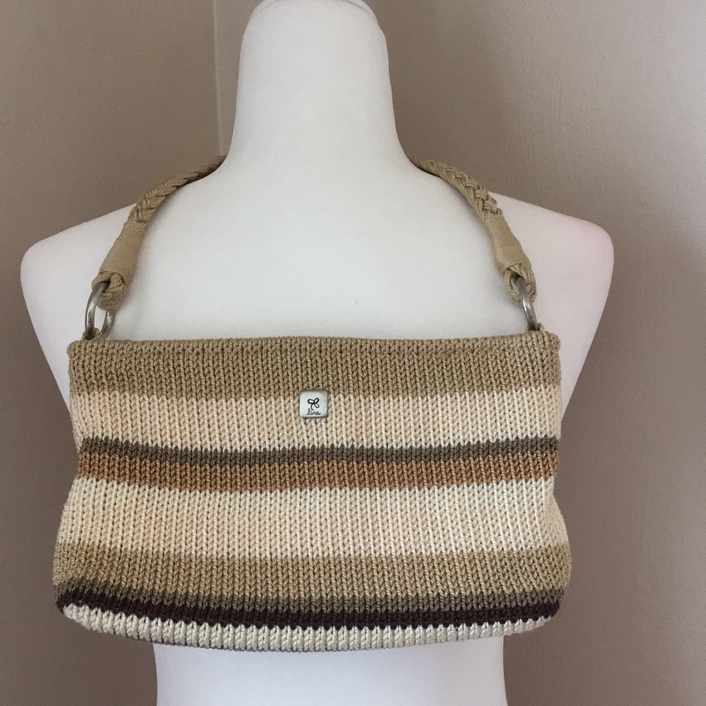 Purse by Lina with Cream and tan colored stripes